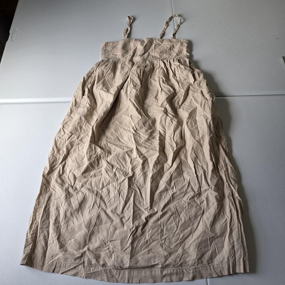Uniqlo Dress Womens XS Beige Linen Blend Strappy Smocked Midi Sundress Casual
